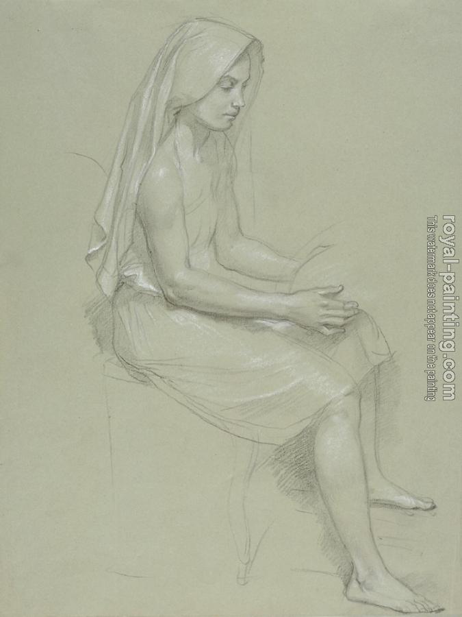 William-Adolphe Bouguereau : Study of a Seated Veiled Female Figure